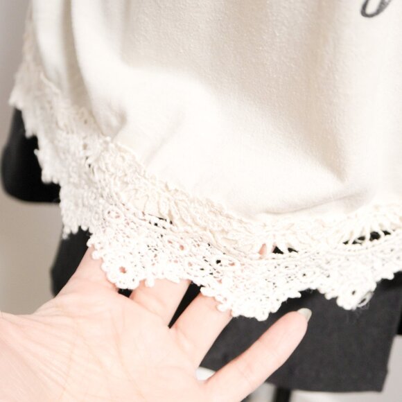 Cream French Graphic Script Print Lace Trim Tee 🇫🇷 AXES FEMME - Picture 7 of 11
